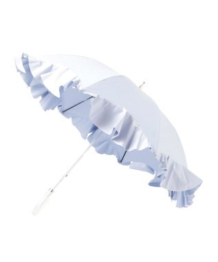 MOONBAT 【雑誌掲載 美人百花6月号】ランバン オン ブルー 晴雨兼用日傘 長傘 フレアフリル＆チャーム 遮光 遮熱 UV グレイッシュブルー