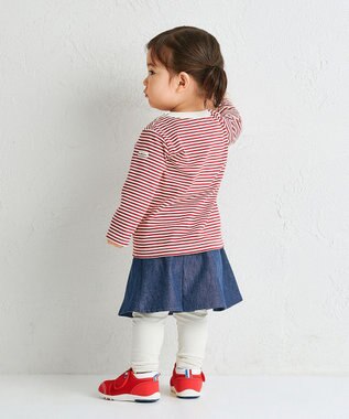 MIKI HOUSE HOT BISCUITS 【70-120cm】【Everyday Series】ワンポイント ボーダー長袖Tシャツ ワインレッド