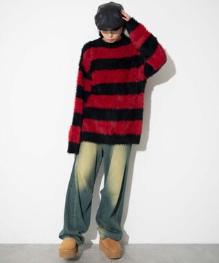 WEGO 【ユニセックスITEM着用】フェザーボーダープルオーバー レッドボーダー