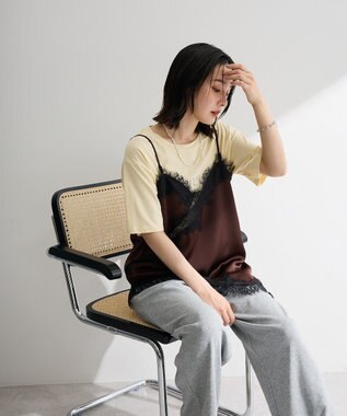 Green Parks レースドッキングサテンビスチェ Brown