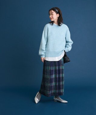 Green Parks 楊柳ベロアチェックＩラインスカート Navy