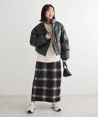 Green Parks 楊柳ベロアチェックＩラインスカート Black