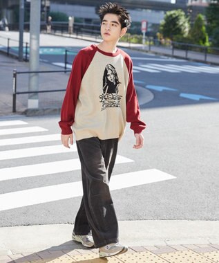 WEGO ラグランジャガードグラフィックプルオーバー ワイン