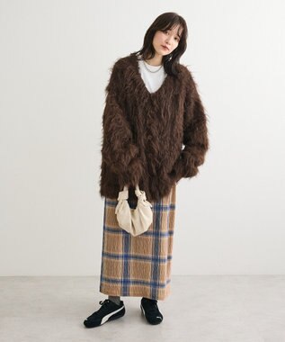 Green Parks 楊柳ベロアチェックＩラインスカート Beige