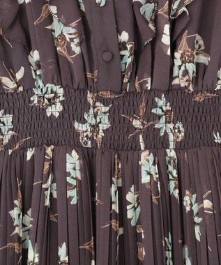 YECCA VECCA フラワー柄フリルプリーツワンピース Brown