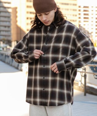 WEGO オンブレチェックシャツ ブラウンチェック1
