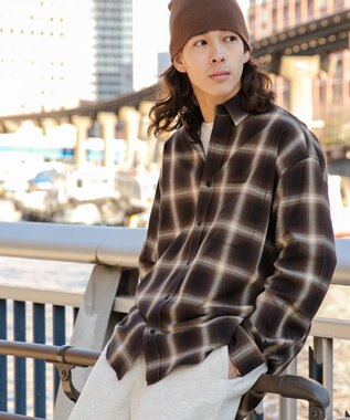 WEGO オンブレチェックシャツ ブラウンチェック1