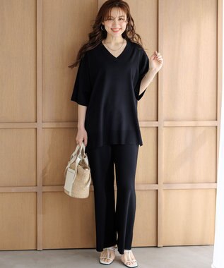 23区 L 【Lサイズ限定】レーヨンポリエステルストレッチ ニット パンツ ブラック系