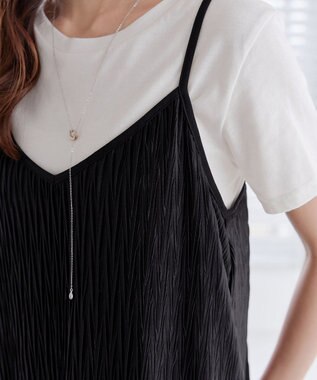 Tiaclasse 【2点セット・洗える】変形プリーツキャミワンピース＆Tシャツ ブラック