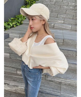 Green Parks ショート丈ミラノリブカーディガン Off White