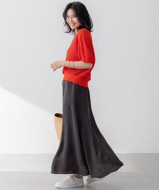 23区 【洗える】ピュアリネン パフスリーブ ニット トマト系