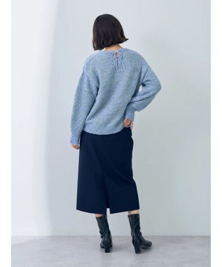 YECCA VECCA レースアップリボンヤーンニット Blue