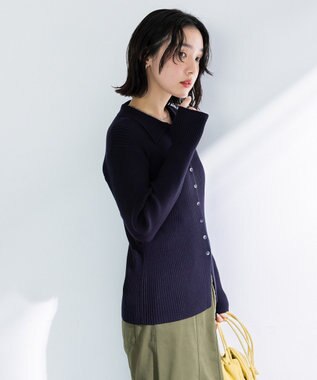 Green Parks 襟付きリブニットカーディガン Dark Navy