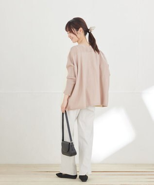 Tiaclasse ストライプストレッチワイドパンツ ベージュストライプ