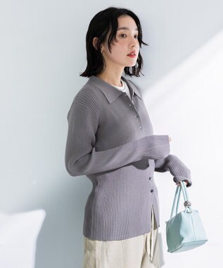 Green Parks 襟付きリブニットカーディガン Gray
