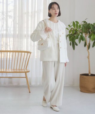 WEGO 【ANGIE VINTAGE/オケージョン対応 / セレモニー対応】ノーカラー ツイードジャケット オフホワイト