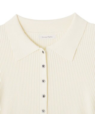 Green Parks 襟付きリブニットカーディガン Ecru