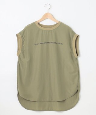 SHARE PARK LADIES ライトタッチ裾テールロゴTシャツ カーキ系