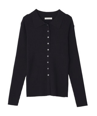 Green Parks 襟付きリブニットカーディガン Dark Navy