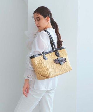 TOPKAPI 【Breath TOPKAPI】サングラスホルダー付き レザーコンビ カゴバッグ L ベージュ