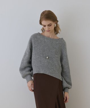 GRACE CONTINENTAL サテンレースニットワンピース グレー