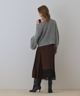 GRACE CONTINENTAL サテンレースニットワンピース グレー