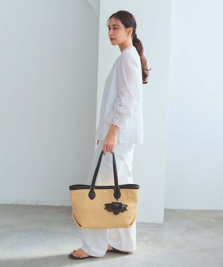 TOPKAPI 【Breath TOPKAPI】サングラスホルダー付き レザーコンビ カゴバッグ L ベージュ