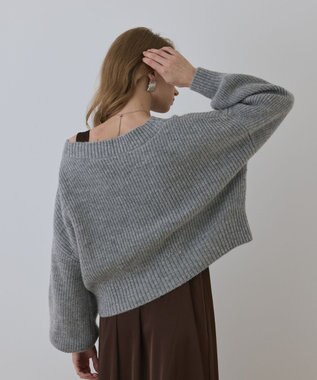 GRACE CONTINENTAL サテンレースニットワンピース グレー