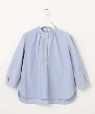 J.PRESS LADIES 【洗える・接触冷感・UVカット】エステネージュストライプ バンドカラーブラウス ブルーストライプ系1