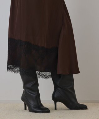 GRACE CONTINENTAL サテンレースニットワンピース グレー