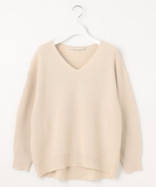 自由区 L 【洗える】シャイニールレックス Vネックニット ベージュ系