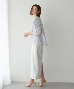 YECCA VECCA ストライプ柄レース切替ブラウス Off White