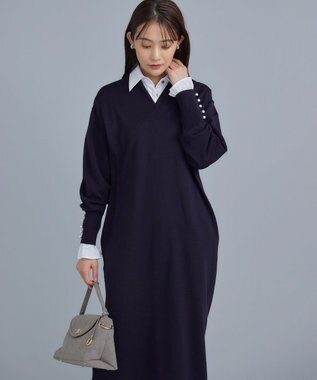 組曲 S 【WEB限定】Vネックニットワンピース ネイビー系