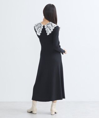 earth music&ecology 襟レースニットワンピース Black