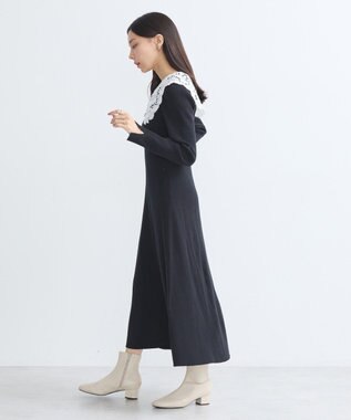 earth music&ecology 襟レースニットワンピース Black