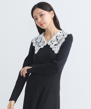 earth music&ecology 襟レースニットワンピース Black