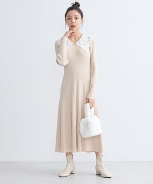 earth music&ecology 襟レースニットワンピース Ivory