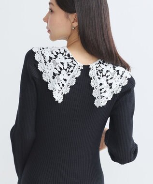 earth music&ecology 襟レースニットワンピース Black