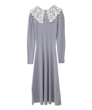 earth music&ecology 襟レースニットワンピース Sax