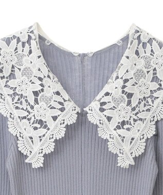 earth music&ecology 襟レースニットワンピース Sax