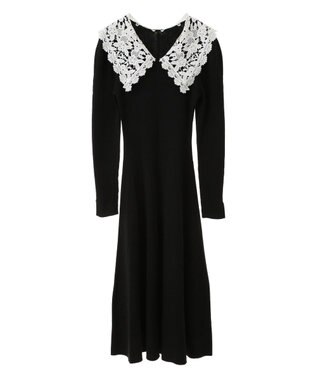 earth music&ecology 襟レースニットワンピース Black