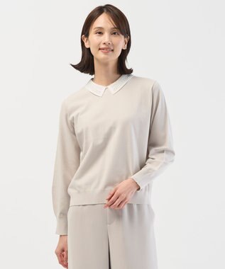 J.PRESS LADIES L レーヨンストレッチ 刺繡襟 ニット