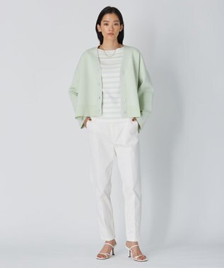 ICB 【洗える】 ハイブリッドボーダー ニットプルオーバー クリアホワイト×メロン系