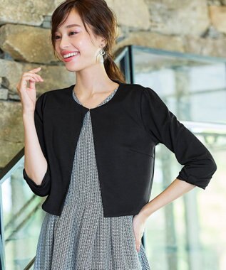 Tiaclasse L 【洗える】袖口リボンカットソーボレロカーディガン ブラック