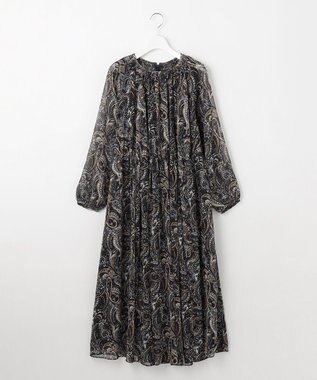 自由区 L 【SHIHOさん着用】ペイズリープリント ワンピース ネイビー