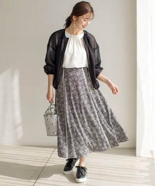 ANY SIS 【洗える】ラインポイントフラワー スカート ブルー系