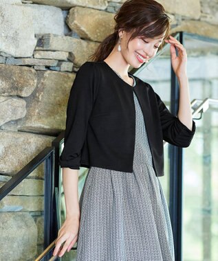 Tiaclasse L 【洗える】袖口リボンカットソーボレロカーディガン ブラック