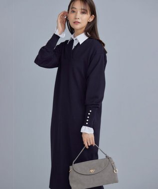 組曲 【WEB限定】Vネックニットワンピース ネイビー系