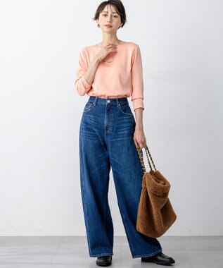 23区 L 【洗える】サテン ロングスリーブ Tシャツ ライトオレンジ系