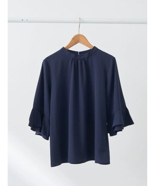 earth music&ecology ラッフル７分袖ブラウス Navy